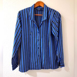 VTG Jennifer Moore 80s smooth sateen striped long sleeve button up blouse sz10